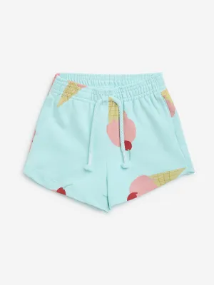 HOP Kids Aqua Ice-Cream Prints High-Rise Cotton Shorts