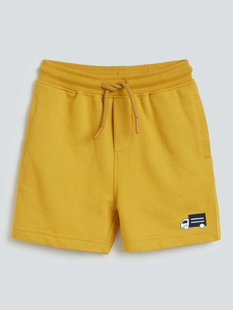 HOP Kids Mustard Truck Pattern Cotton-Blend Shorts