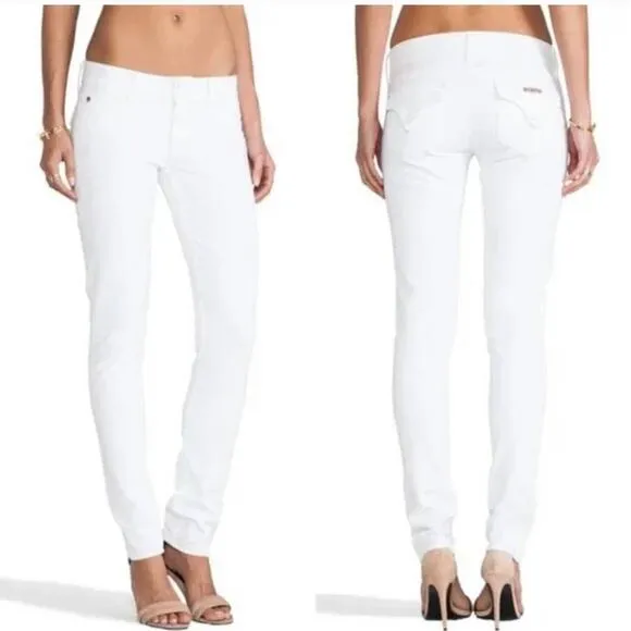 Hudson Collin Mid Rise Pockets Denim Skinny Leg Jeans White 32