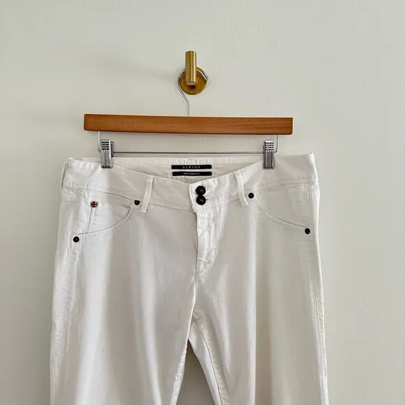 Hudson Collin Mid Rise Pockets Denim Skinny Leg Jeans White 32