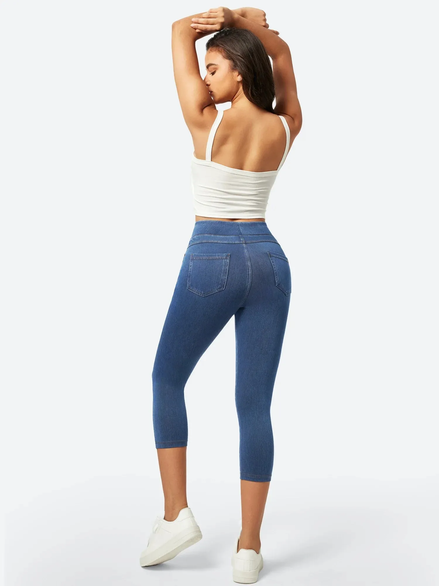 I YOGA High Waisted Pull On Capri Jeans With Pockets