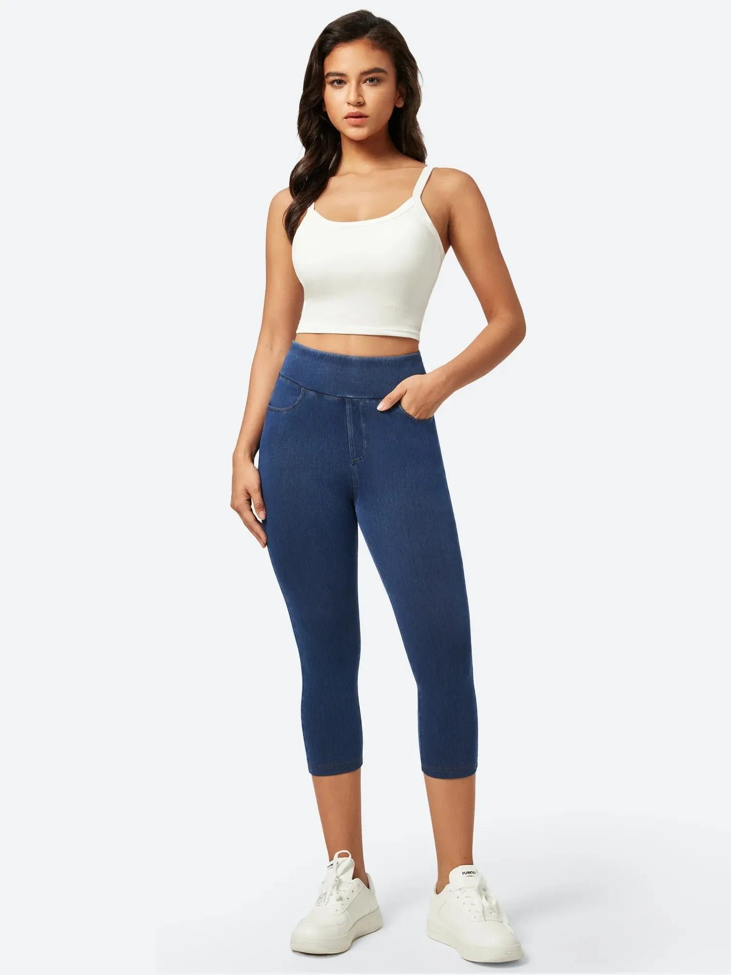 I YOGA High Waisted Pull On Capri Jeans With Pockets