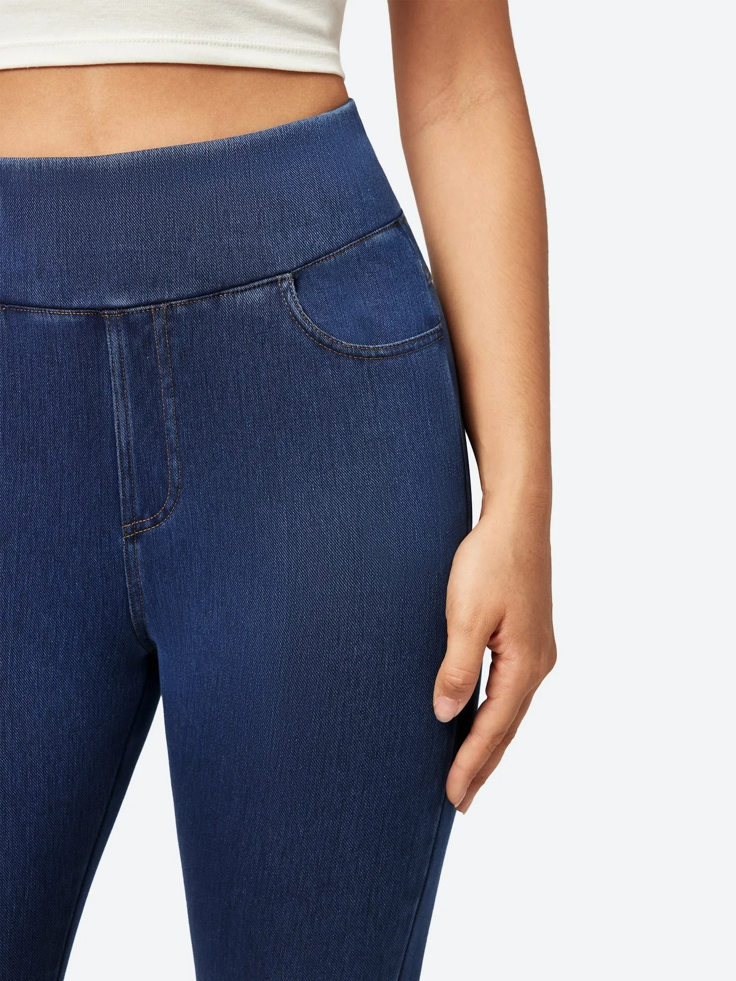 I YOGA High Waisted Pull On Capri Jeans With Pockets