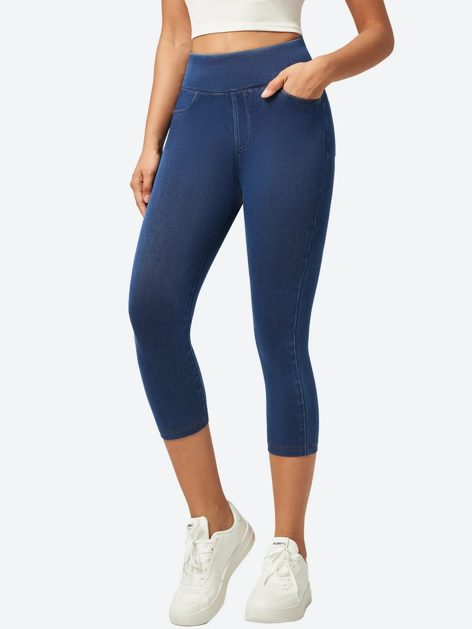 I YOGA High Waisted Pull On Capri Jeans With Pockets