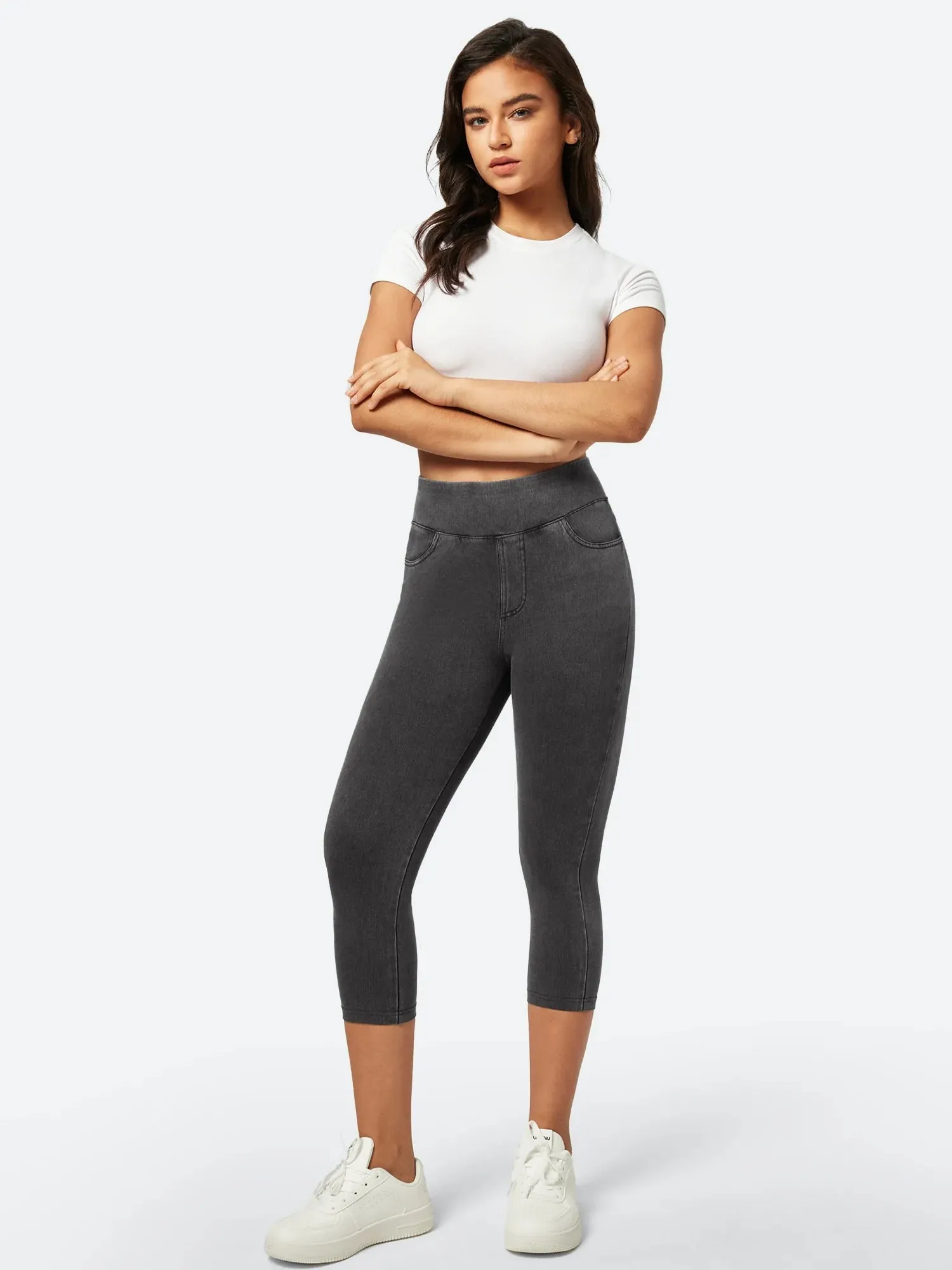 I YOGA High Waisted Pull On Capri Jeans With Pockets