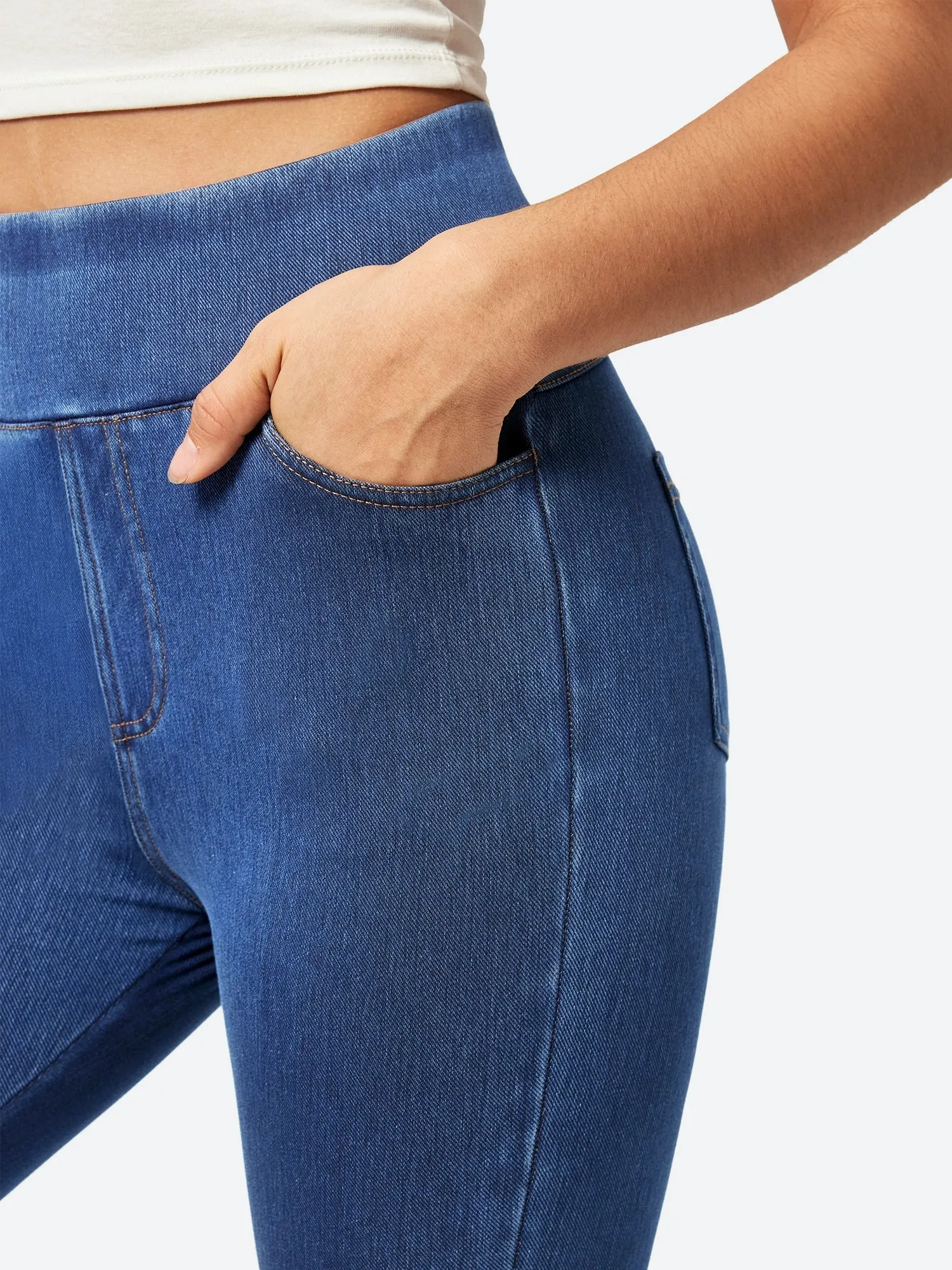 I YOGA High Waisted Pull On Capri Jeans With Pockets