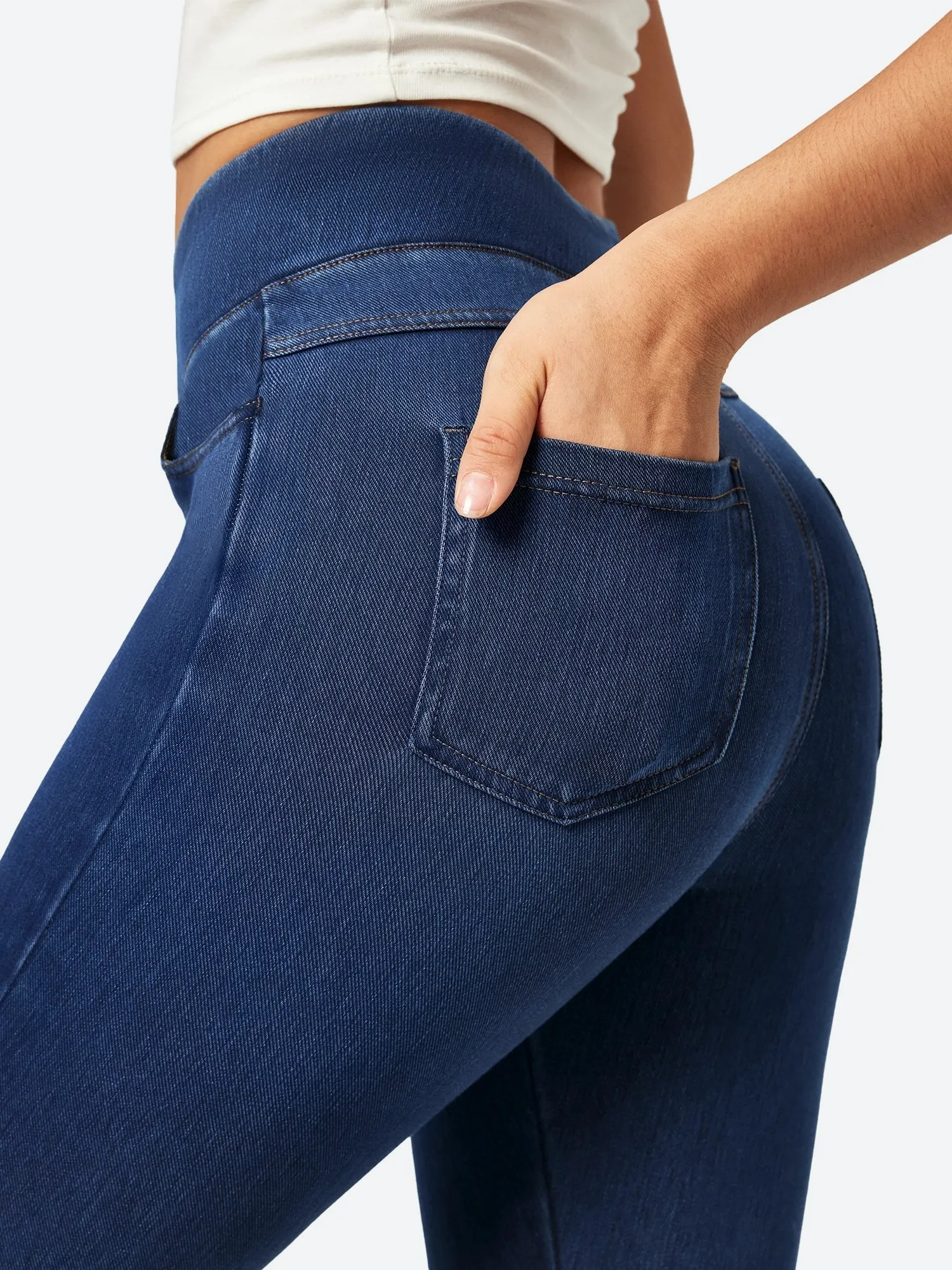 I YOGA High Waisted Pull On Capri Jeans With Pockets