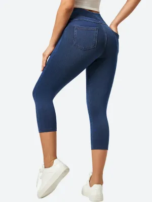 I YOGA High Waisted Pull On Capri Jeans With Pockets