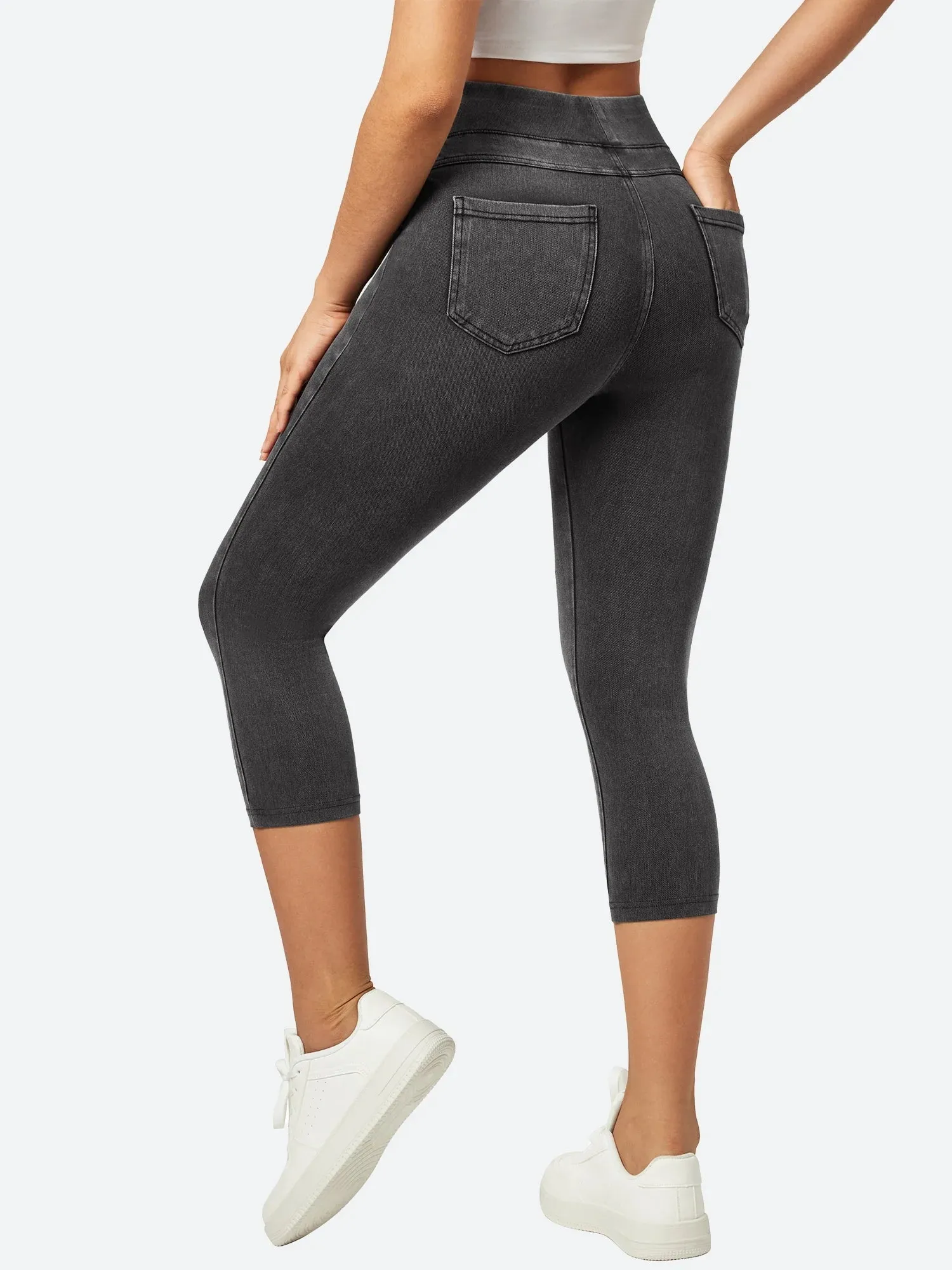 I YOGA High Waisted Pull On Capri Jeans With Pockets