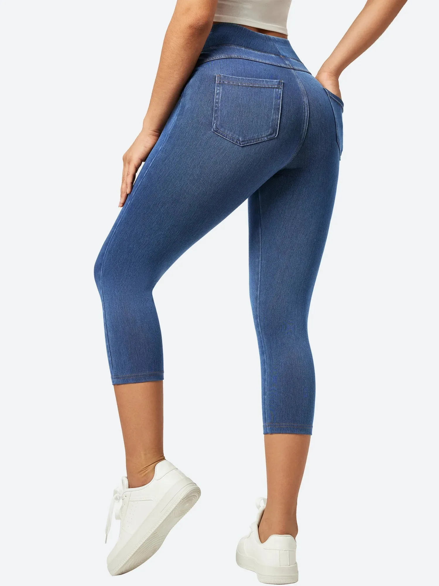 I YOGA High Waisted Pull On Capri Jeans With Pockets