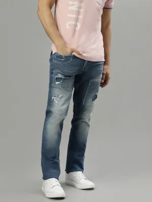 Iconic Men Blue Embroidered Slim Fit Jeans