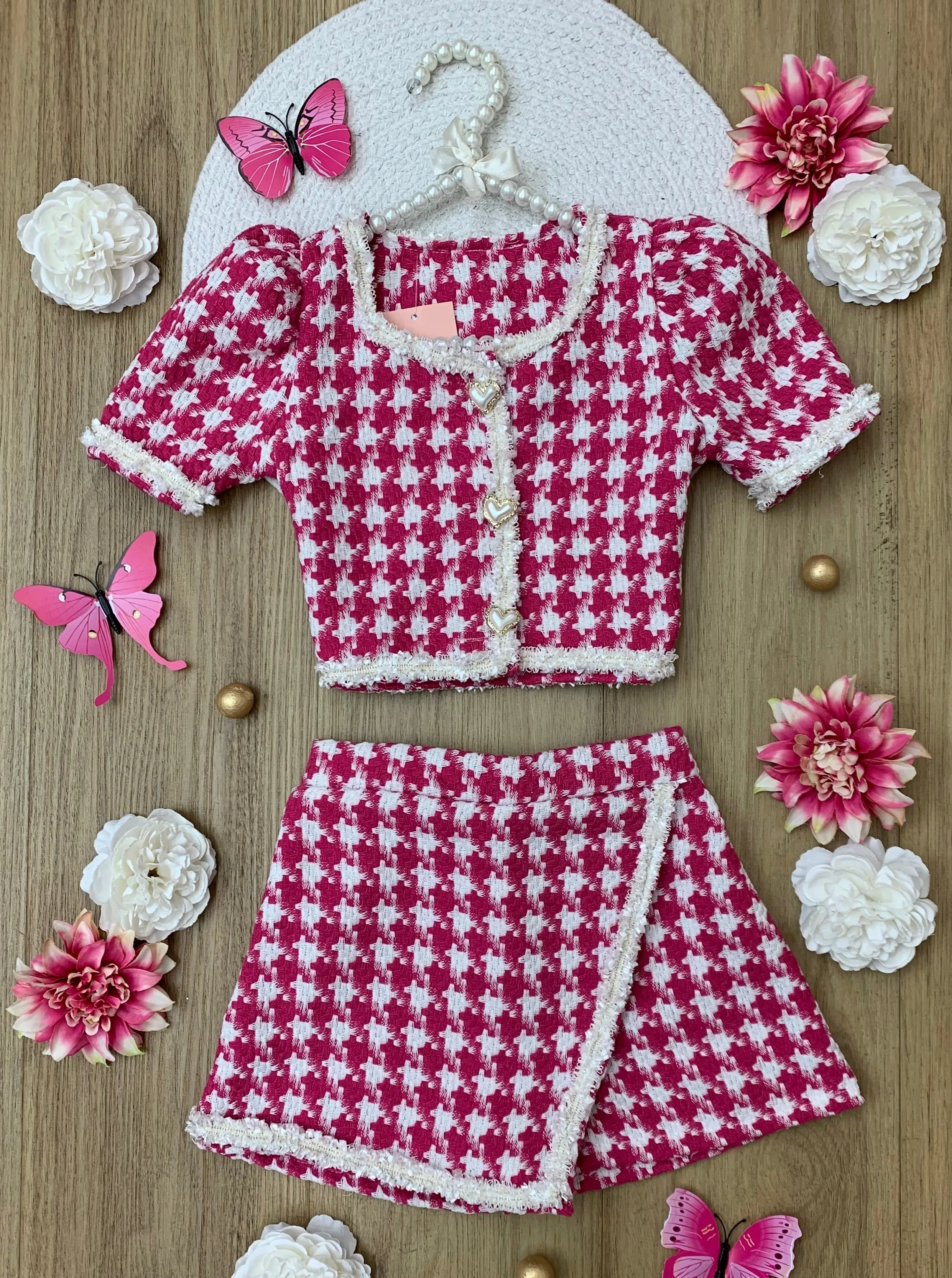 It's Fun To Be Chic Houndstooth Tweed Top and Skort Set