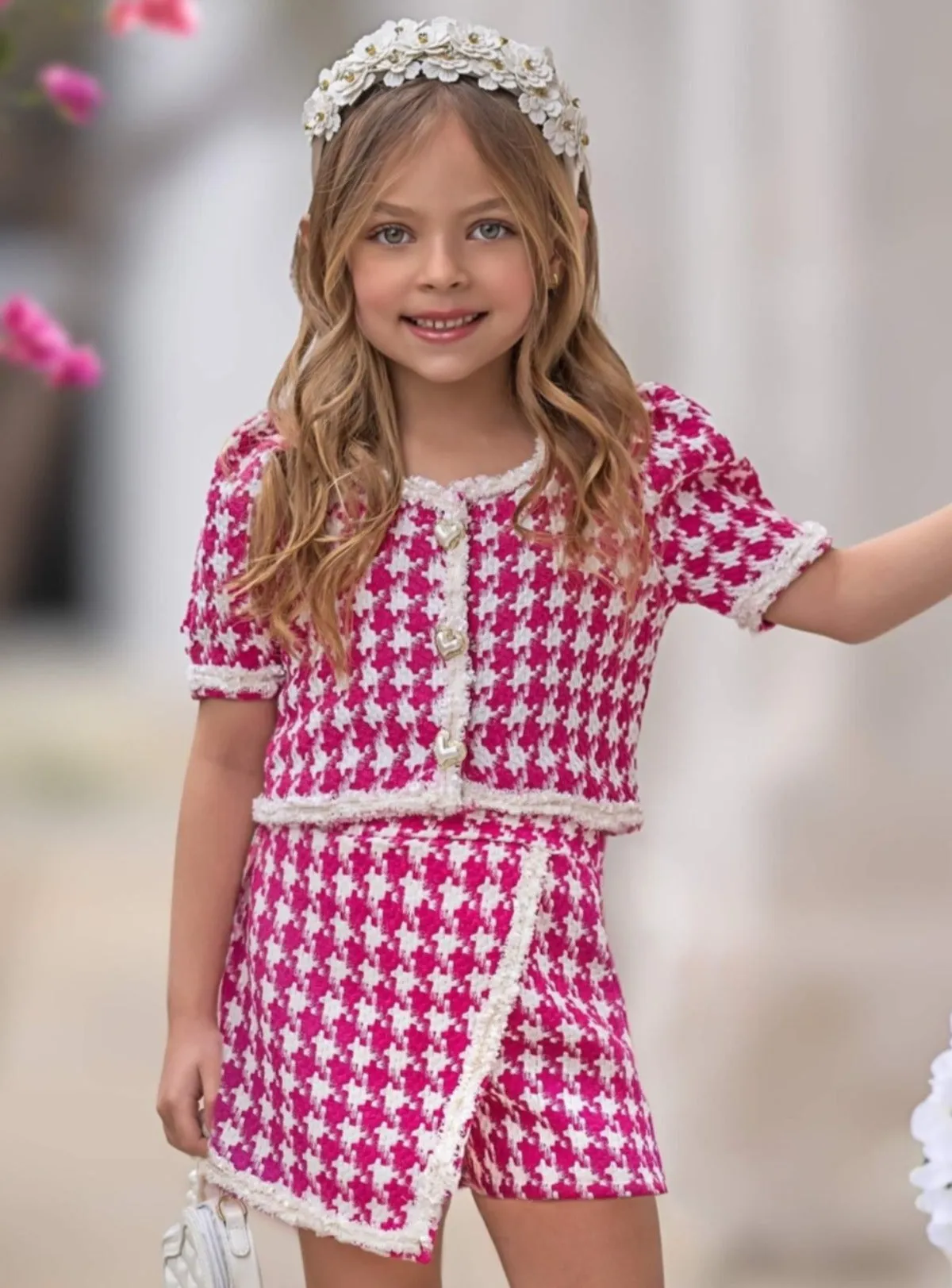 It's Fun To Be Chic Houndstooth Tweed Top and Skort Set