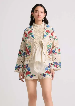 Ivory applique and beadwork shorts