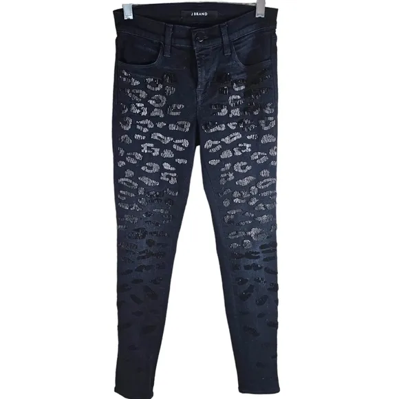 J BRAND CLAUDETTE Photo Ready Nightspot Black Beaded Midrise Skinny Jeans in 25