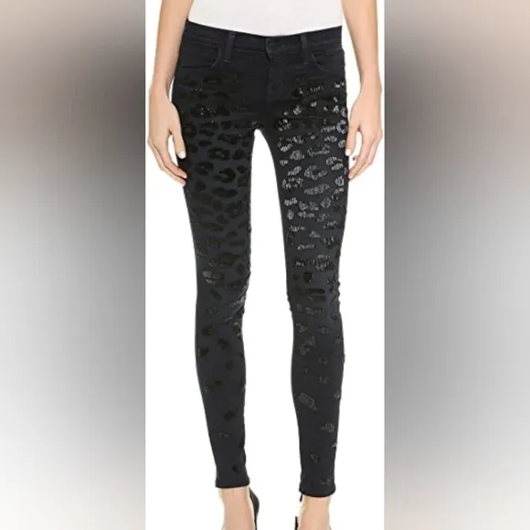 J BRAND CLAUDETTE Photo Ready Nightspot Black Beaded Midrise Skinny Jeans in 25