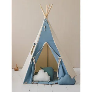Jeans Teepee With Pompoms And Mat Set - Blue