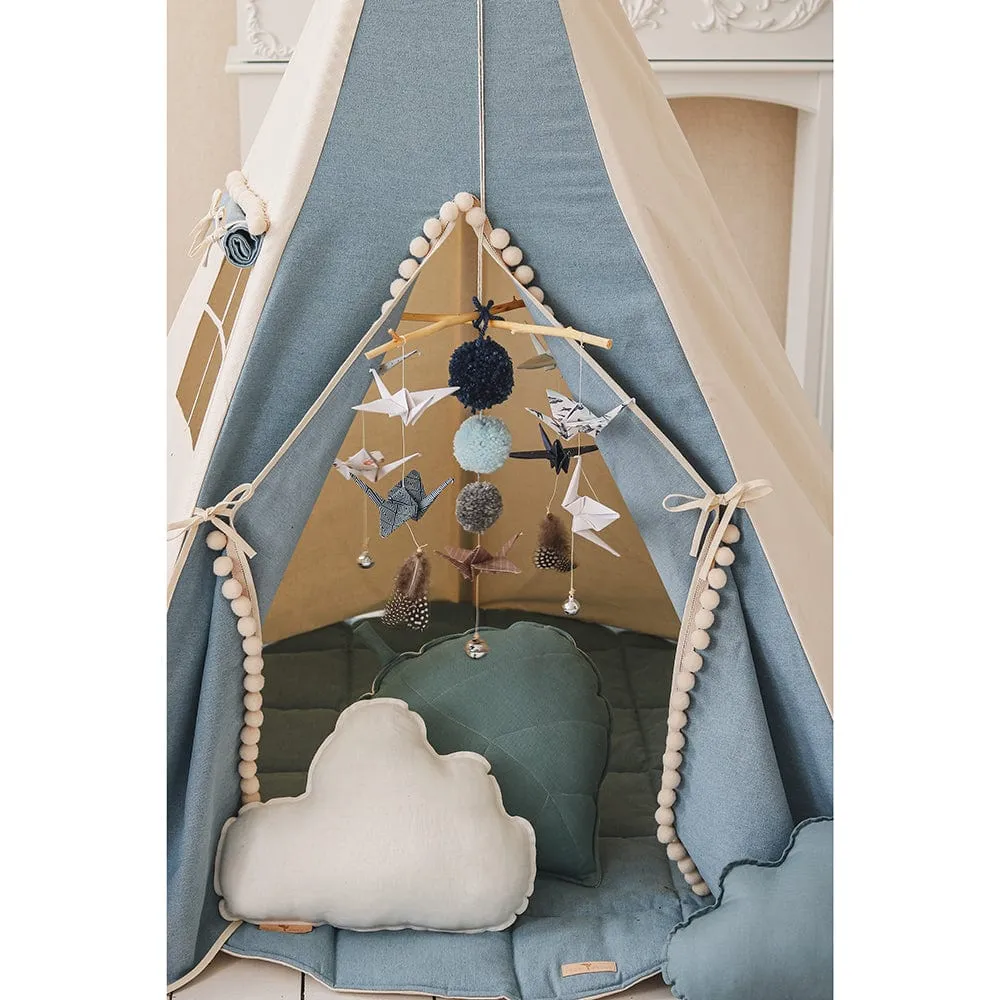 Jeans Teepee With Pompoms And Mat Set - Blue