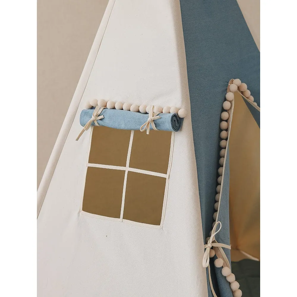 Jeans Teepee With Pompoms And Mat Set - Blue