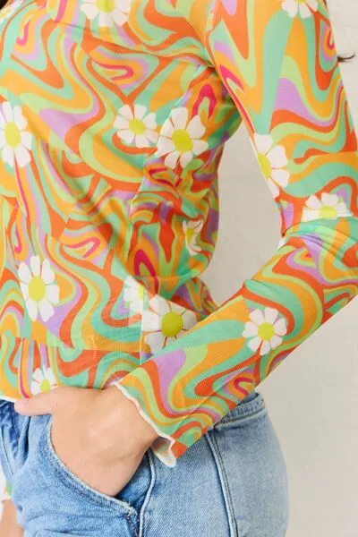 J.NNA Groovy Swirl Long Sleeve Mesh Top