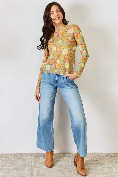 J.NNA Groovy Swirl Long Sleeve Mesh Top