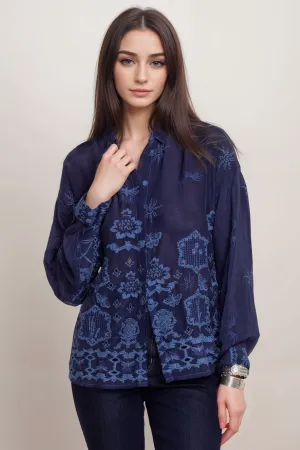 Johnny Was Navy Firefly Glow Slim Audrey Button Down Shirt C18824
