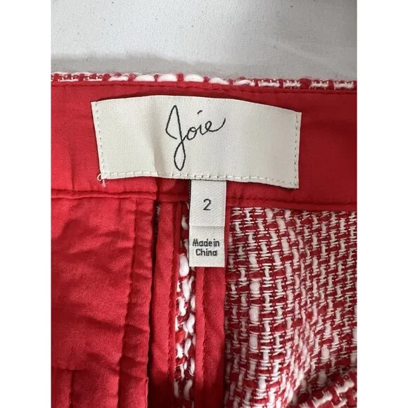 Joie Merci Cotton Blend Tweed Shorts Cherry/White Slant Hip Boho Pockets…