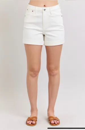 Judy Blue Double Cuff White Shorts