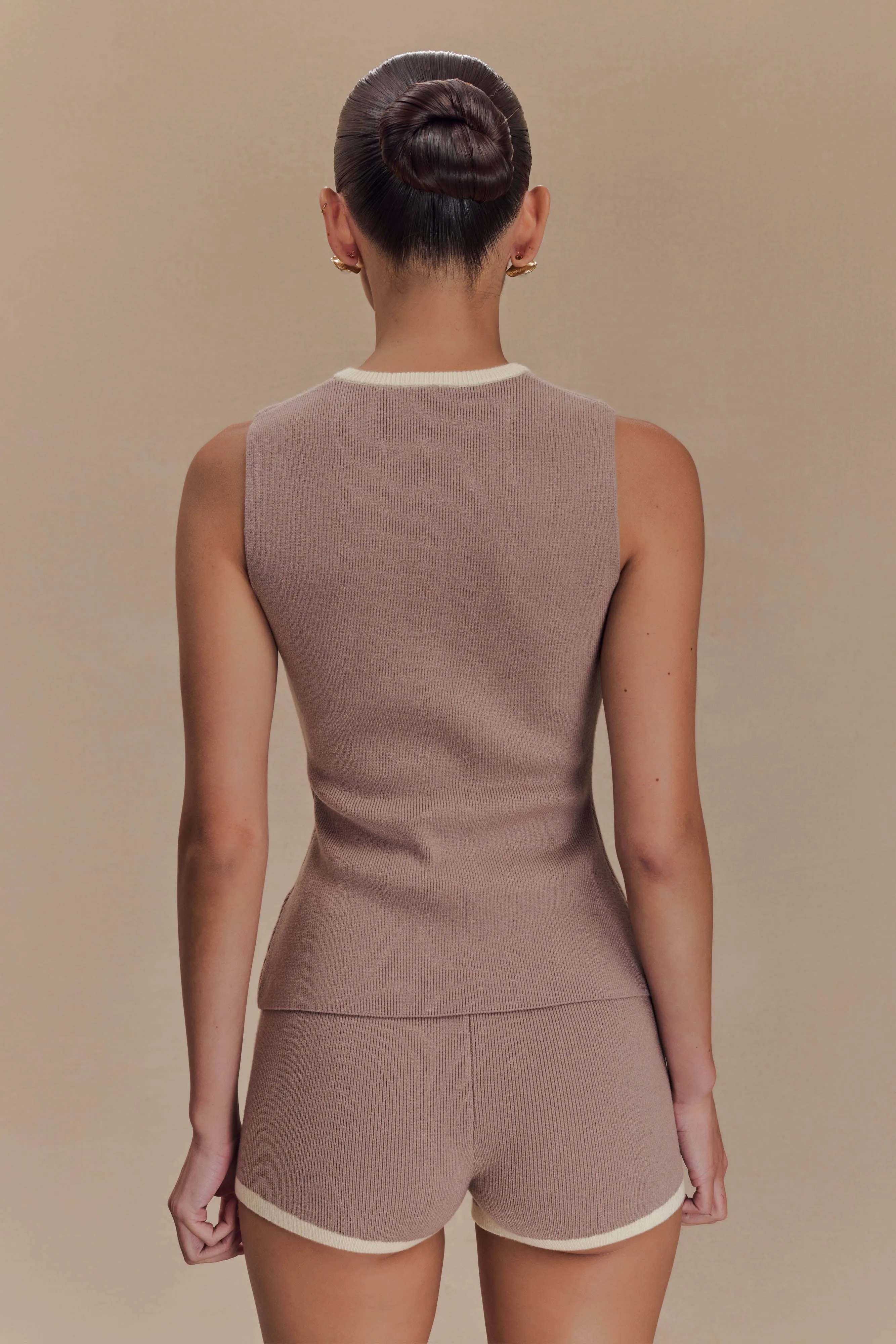 Julianne Contrast Knit Top - Pebble/Ivory