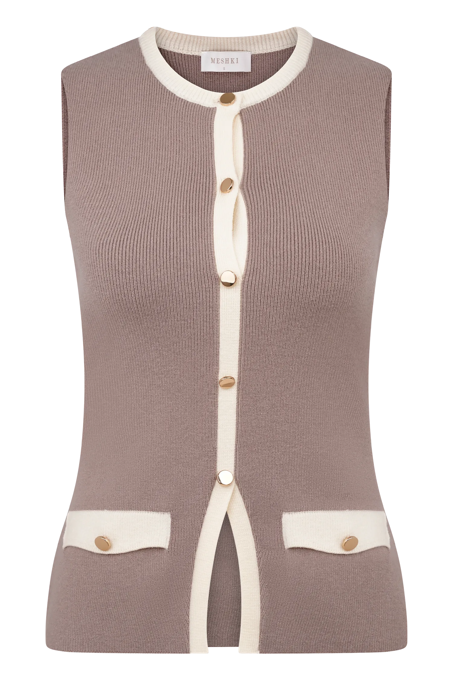 Julianne Contrast Knit Top - Pebble/Ivory
