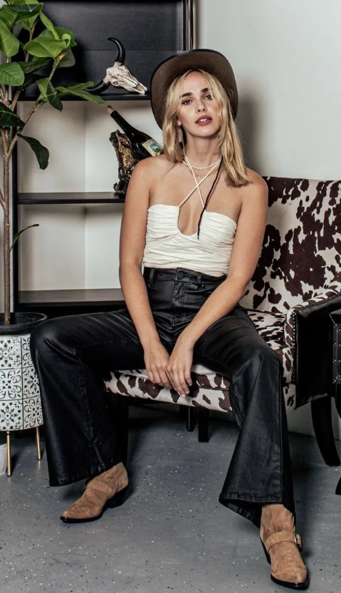 Kamila Black Faux Leather Flare Jeans