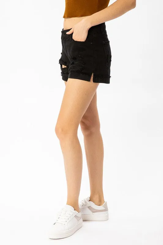 KanCan Mid Rise Shorts Distressed - Black