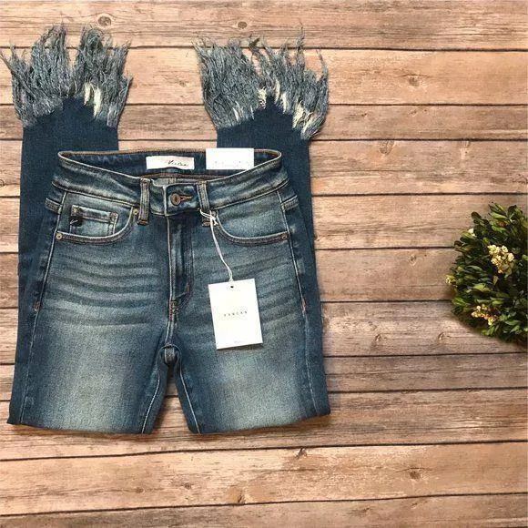 KANCAN Mid Rise Fringe Bottom Skinny Jeans KC9169M