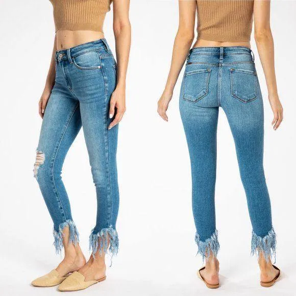 KANCAN Mid Rise Fringe Bottom Skinny Jeans KC9169M