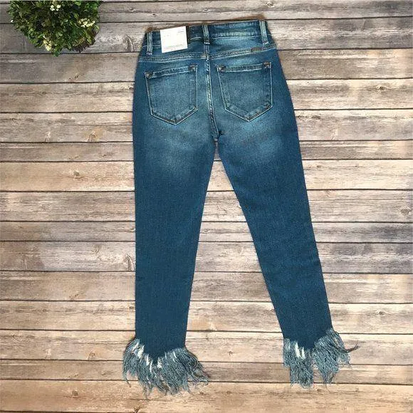 KANCAN Mid Rise Fringe Bottom Skinny Jeans KC9169M