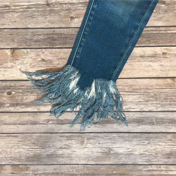 KANCAN Mid Rise Fringe Bottom Skinny Jeans KC9169M