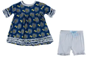 KicKee Pants Navy Cornflower and Bee S/S Babydoll Outfit Set