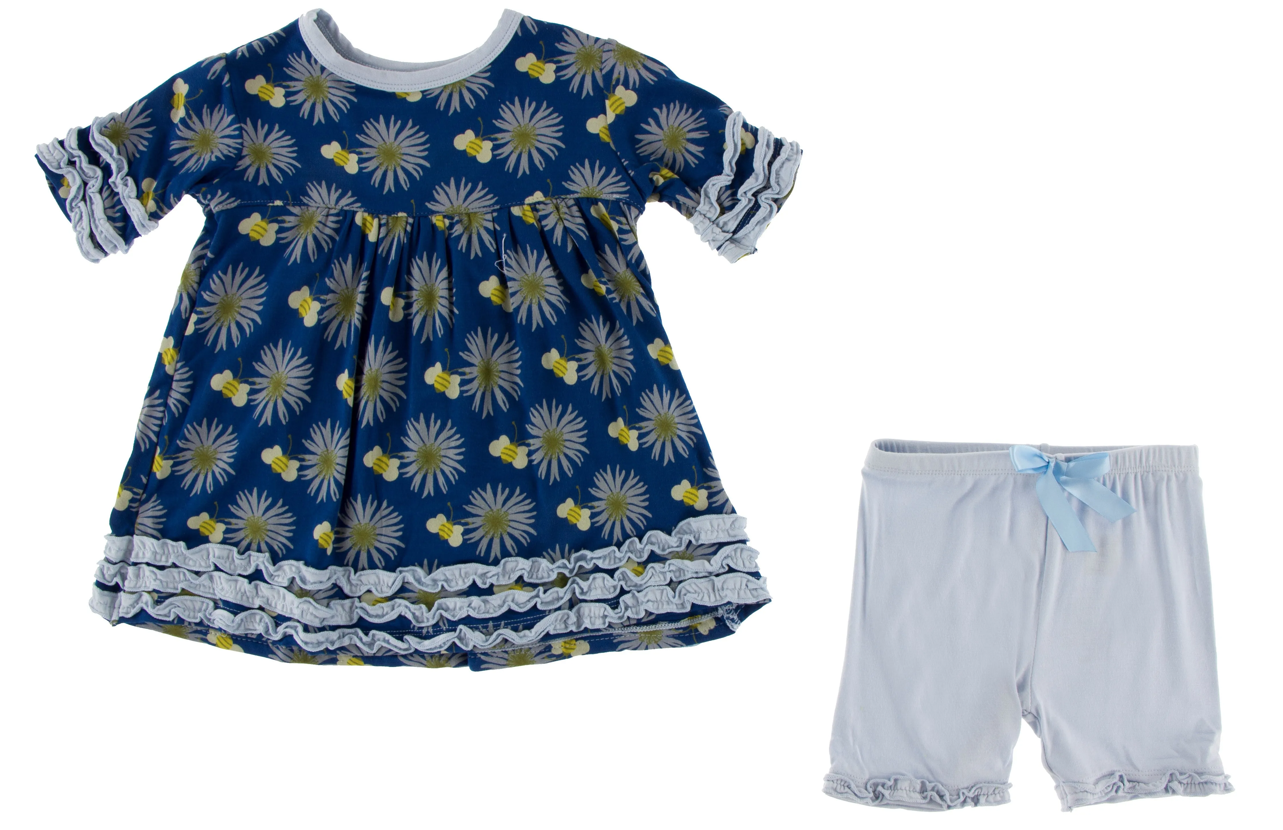 KicKee Pants Navy Cornflower and Bee S/S Babydoll Outfit Set