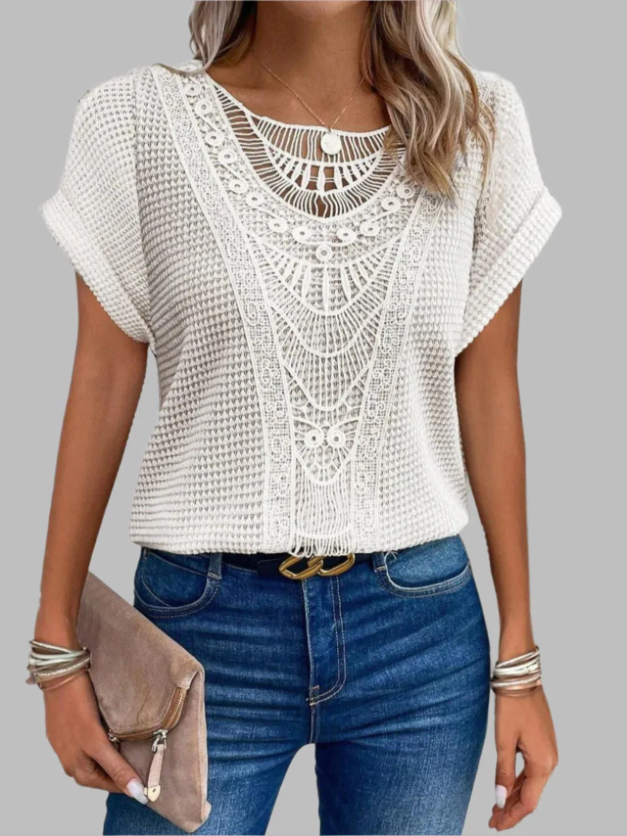 Lace Detail Top – Breathable Cotton – Boho Chic Style