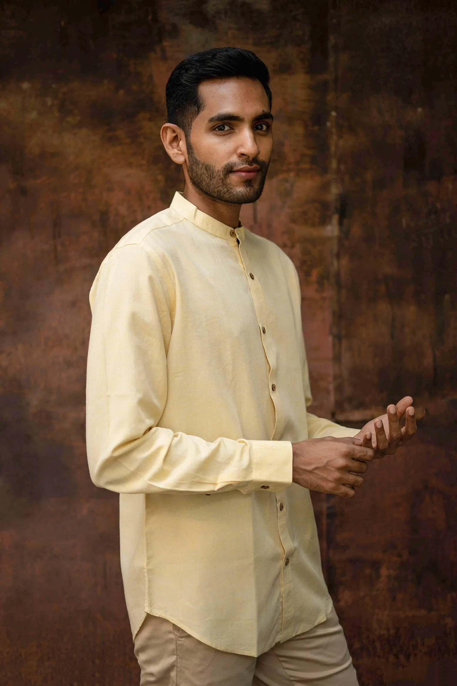 Lemon Gold · Mandarin Collar Shirt