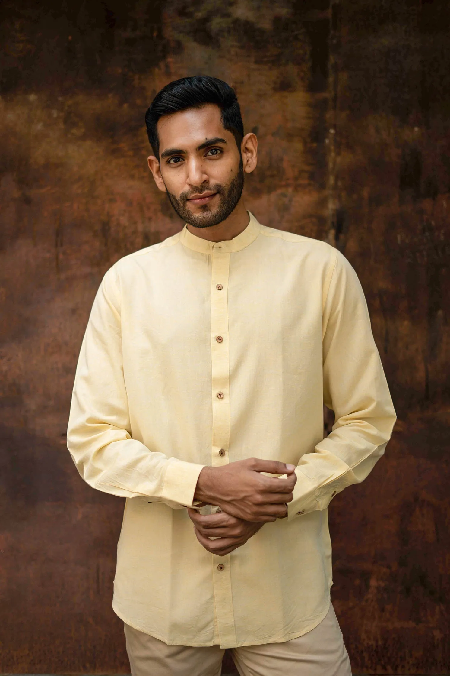 Lemon Gold · Mandarin Collar Shirt