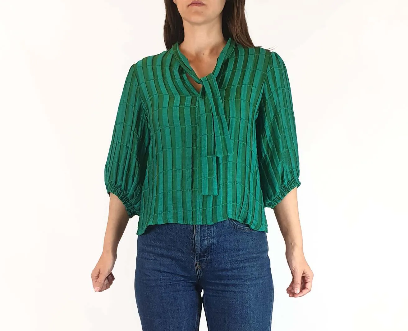 Leonard St green striped 3/4 sleeve top size 8