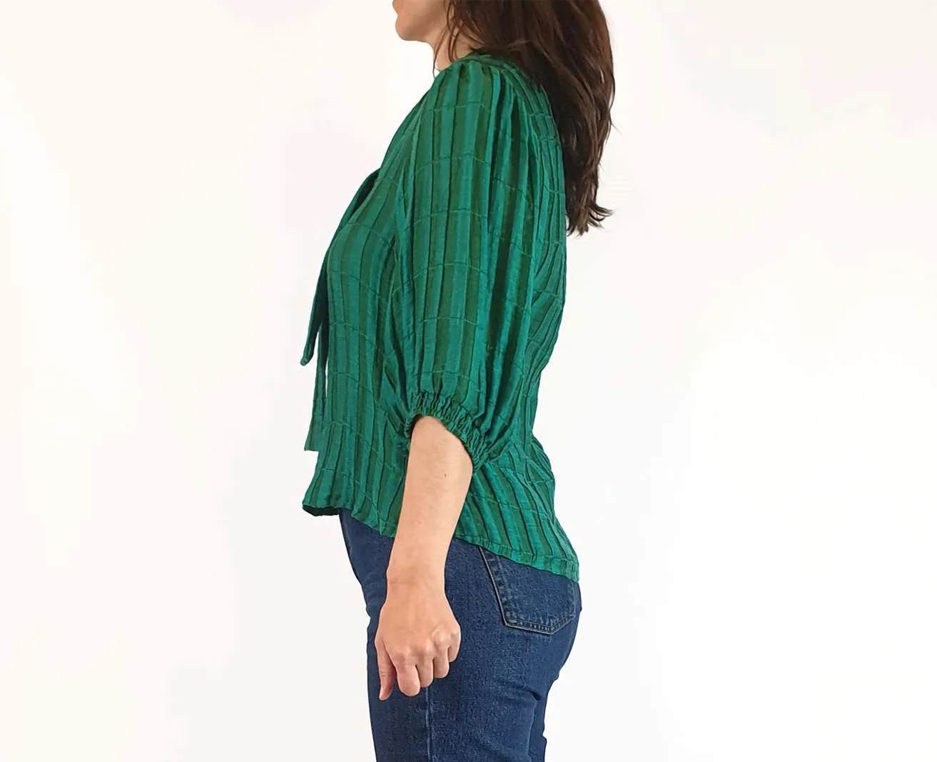 Leonard St green striped 3/4 sleeve top size 8