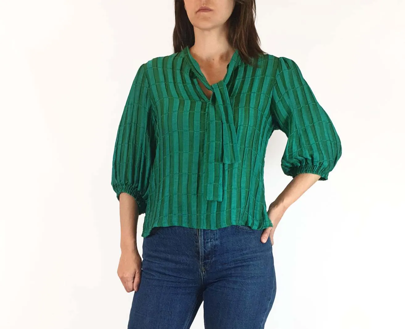Leonard St green striped 3/4 sleeve top size 8