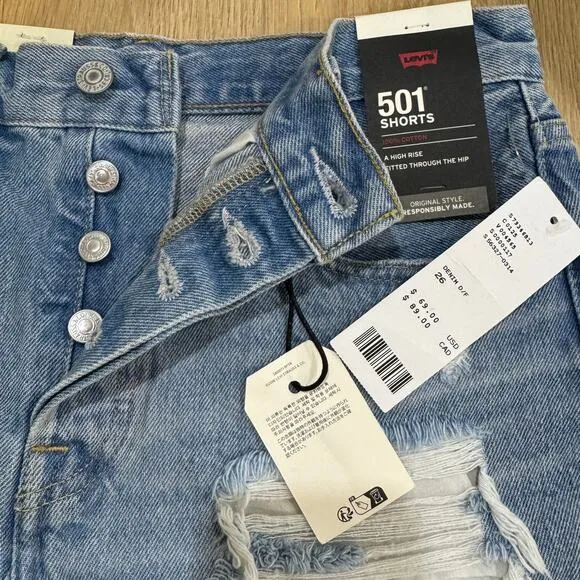 LEVI'S  x URBAN OUTFITTERS 501 Jean Shorts Size 26 NWT Distressed Denim Cutoffs