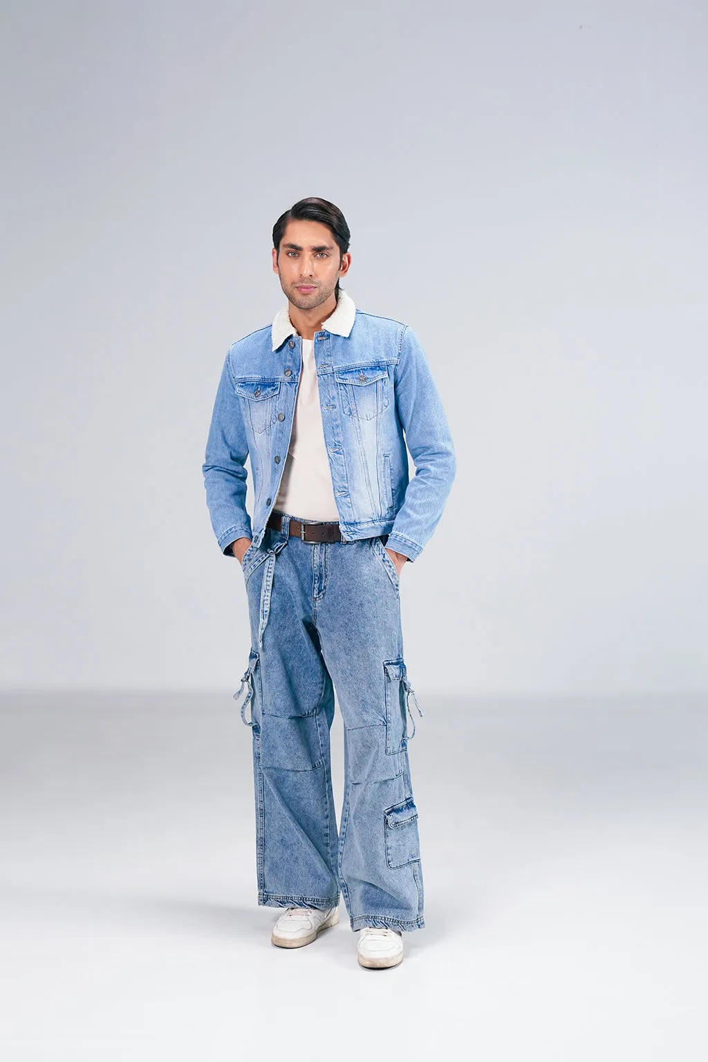 Light Denim Jacket With Sherpa