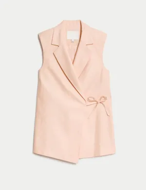 Linen Blend Tie Fastening Waistcoat
