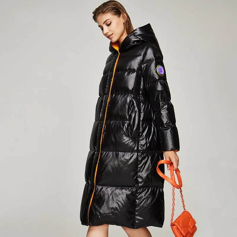 Long Winter Reflective Puffer Coats For Women
