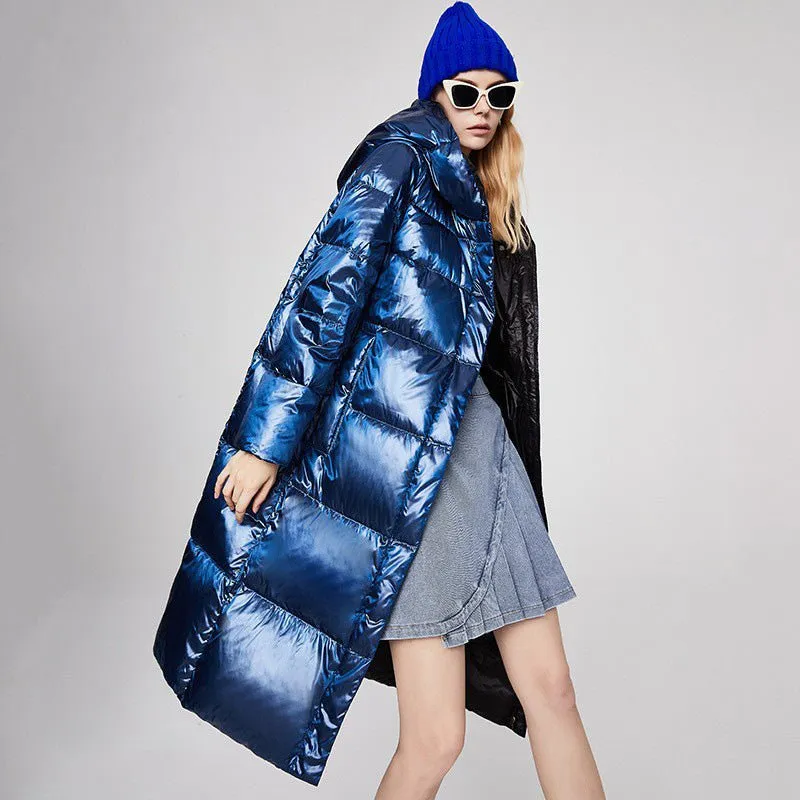 Long Winter Reflective Puffer Coats For Women