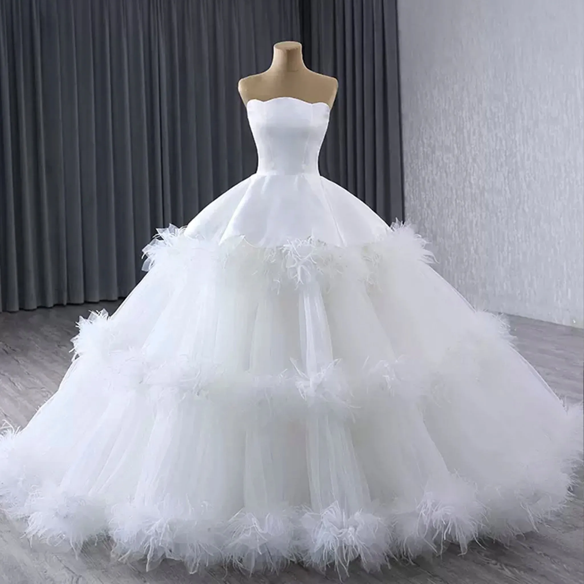 Luxury Ruffle Layered Wedding Dresses Asymmetrical Bridal Gown